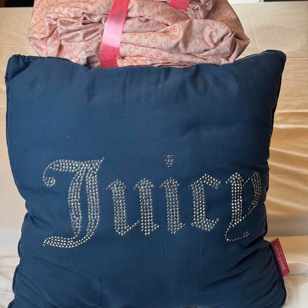 Juicy Couture Home Pink Monogram Print Bedding Rhinestone Pillow Y2K Glam